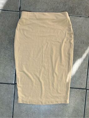 Women’s Beige Pencil Skirt - Neutral Stretch Midi